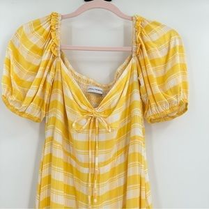 Faithfull the Brand Yellow/White Plaid A-Line Juniper Short Sleeve Dress Size 4